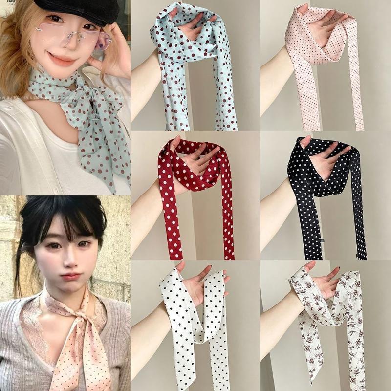 Women'S Accessories For Neck - 폴카 도트 꽃무늬 프린트 실크 스카프