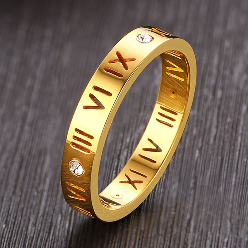 Wrap Ring Gold - 할로우 로마 숫자 반지, 스테인레스 스틸,