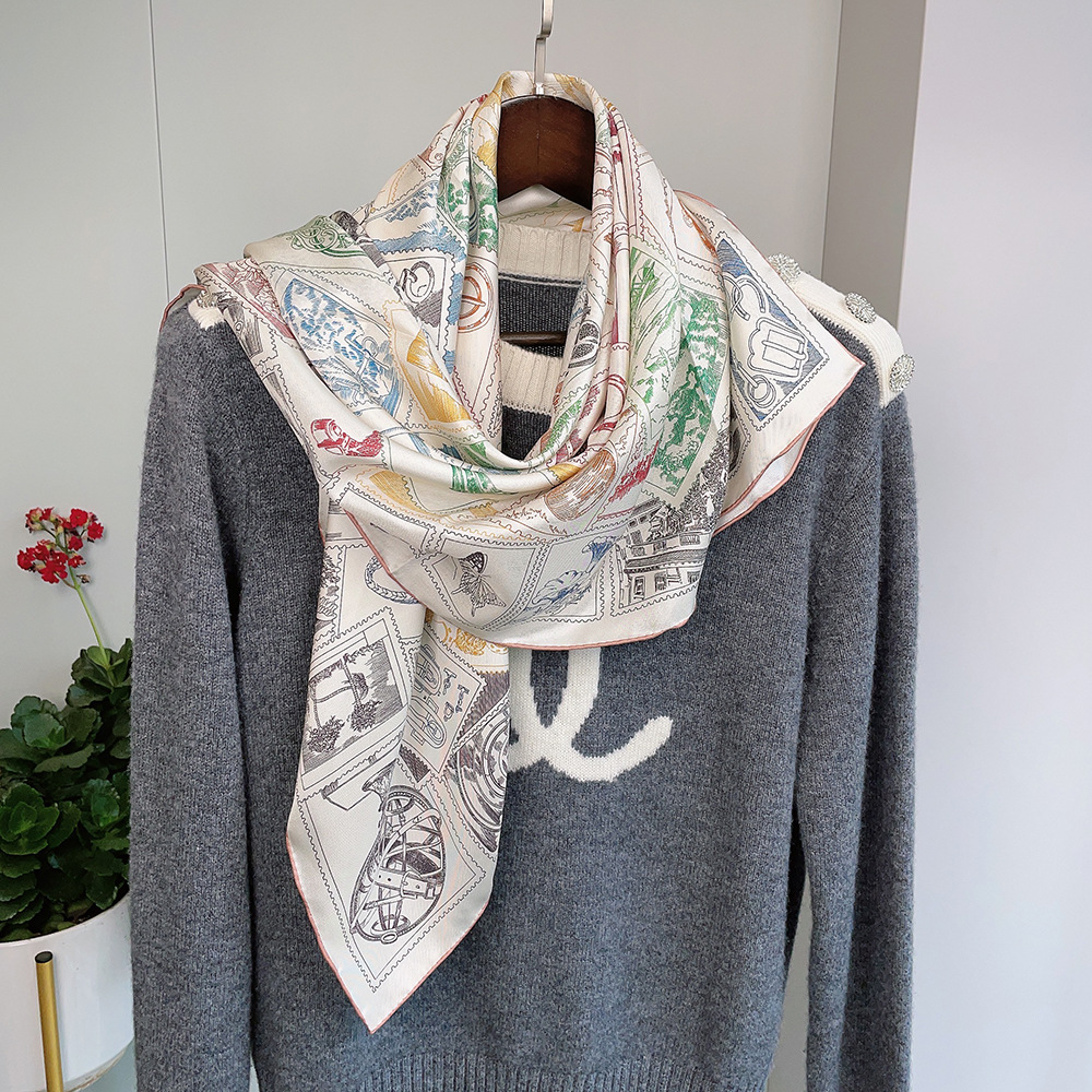 럭셔리 실크 스카프 90CM 브랜드 능직 두건 수제 밑 - Women'S Accessories For Neck 리뷰 및 가격
