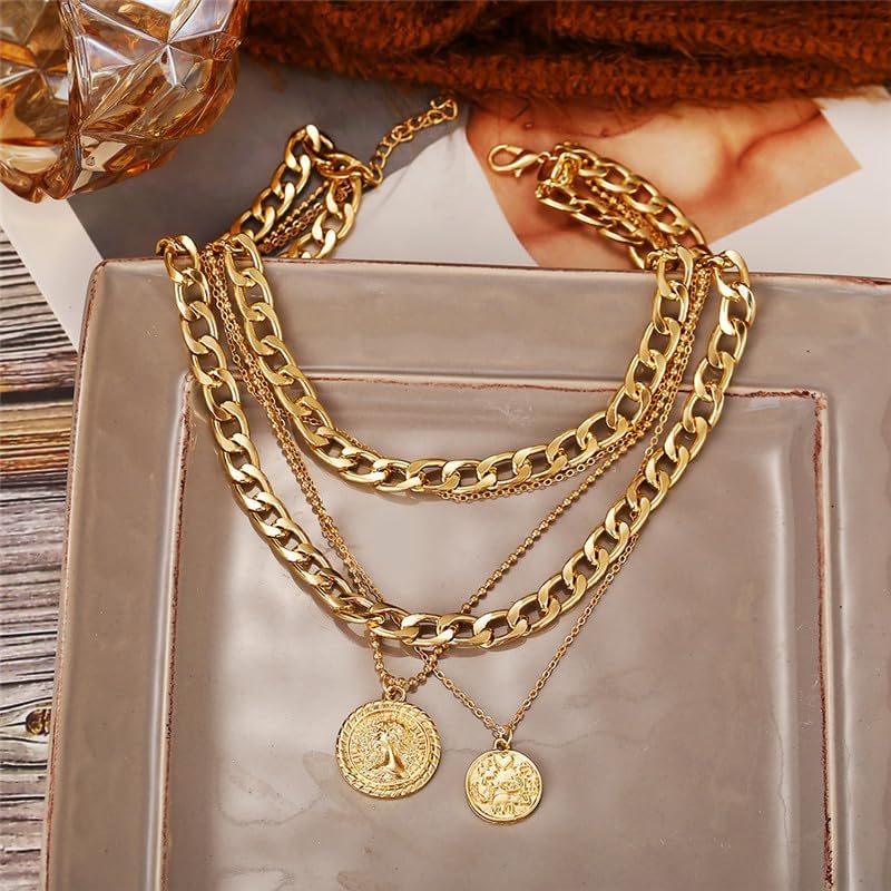 여성을위한 계층화 된 골드 해적 목걸이 Chunky C - Women'S Accessories In The 80S 리뷰 및 가격