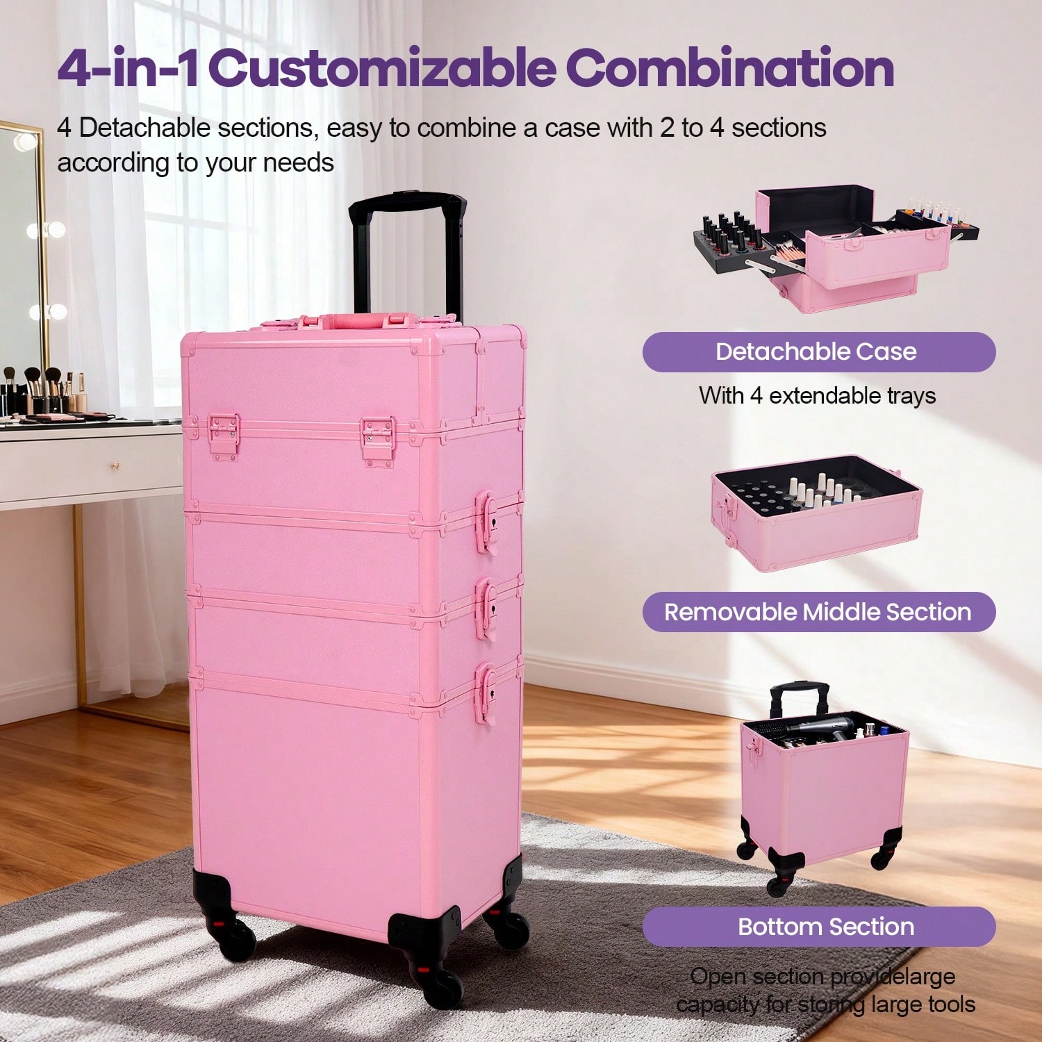 롤링 메이크업 트레인 케이스 4 in 1 화장품 케이스 - Women Accessories Organizer 리뷰 및 가격
