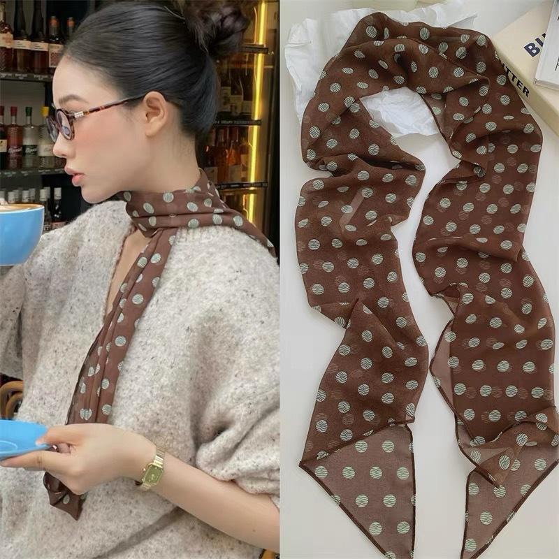 폴카 도트 꽃무늬 프린트 실크 스카프 얇은 넥 스카프  - Women'S Accessories For Neck 리뷰 및 가격